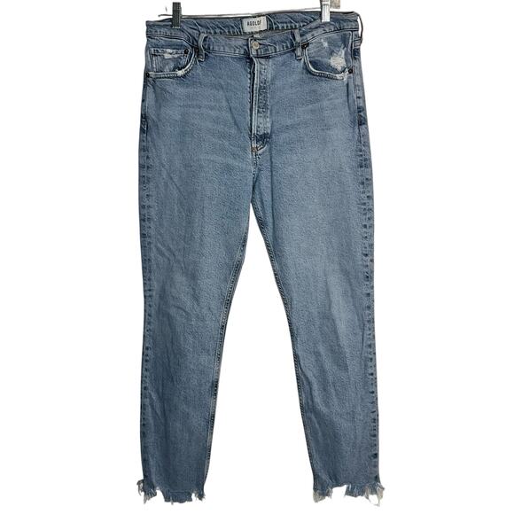 AGOLDE Nico High Rise Slim Fit Jeans Distressed Raw Hem Button Fly Size 31 - Picture 9 of 9